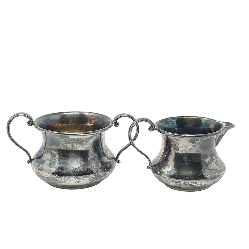 Queen City Silver‎ Company Creamer & Sugar Set Patina MCM Regency Aged GUC